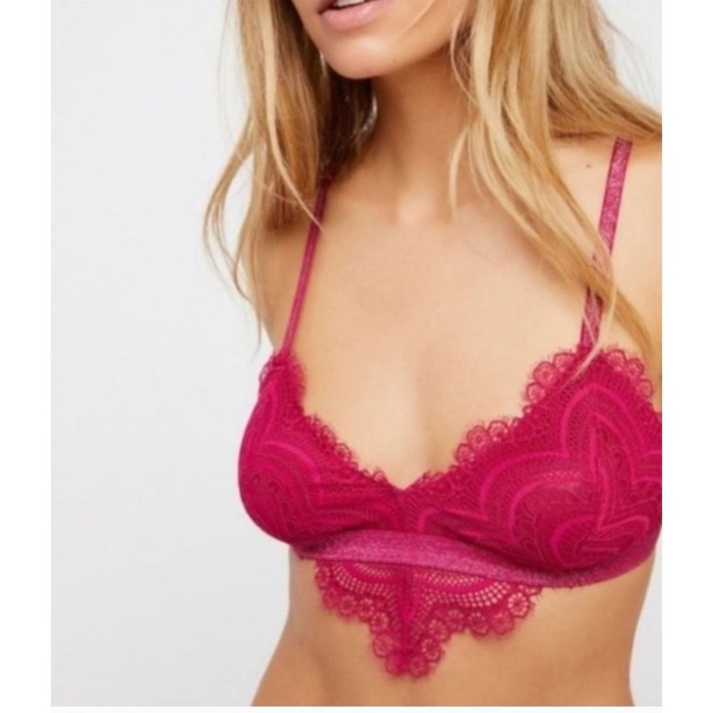 INTIMATELY FREE PEOPLE Swept Away Lace Racerback Bralette Pink Sz S NWT